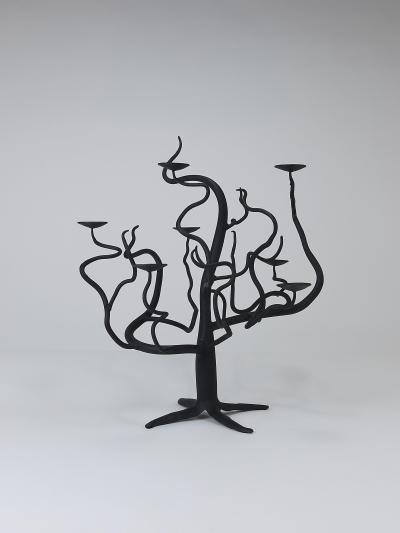 Sculptural Brutalist Tree of Life Hand Forged Candelabra Candle Holder 1970s