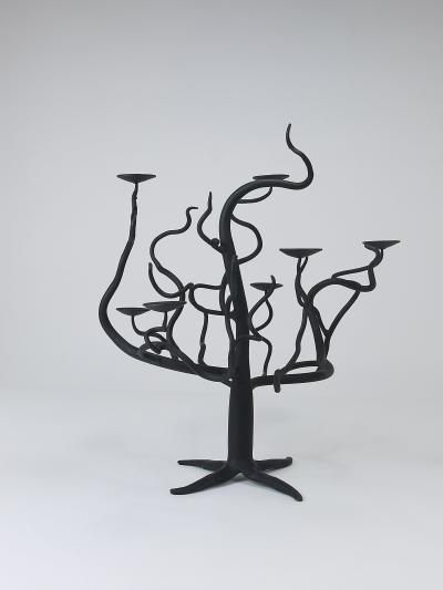 Sculptural Brutalist Tree of Life Hand Forged Candelabra Candle Holder 1970s