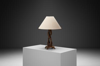 Sculptural Carved Oak Table Lamp Scandinavia Mid 20th Century