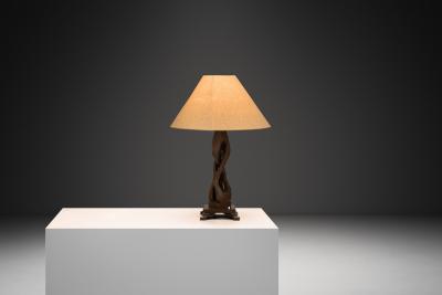 Sculptural Carved Oak Table Lamp Scandinavia Mid 20th Century
