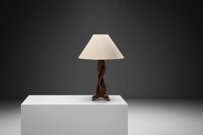 Sculptural Carved Oak Table Lamp Scandinavia Mid 20th Century