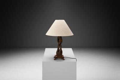 Sculptural Carved Oak Table Lamp Scandinavia Mid 20th Century