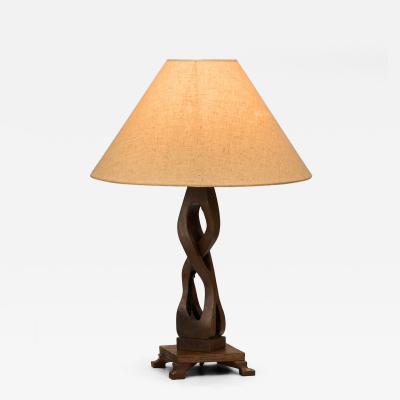 Sculptural Carved Oak Table Lamp Scandinavia Mid 20th Century