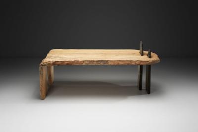 Sculptural Coffee Table with Wood Etching and Slate Legs Europe ca 1990s