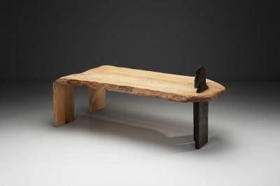Sculptural Coffee Table with Wood Etching and Slate Legs Europe ca 1990s