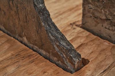 Sculptural Coffee Table with Wood Etching and Slate Legs Europe ca 1990s