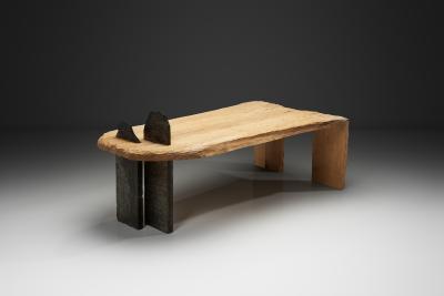 Sculptural Coffee Table with Wood Etching and Slate Legs Europe ca 1990s