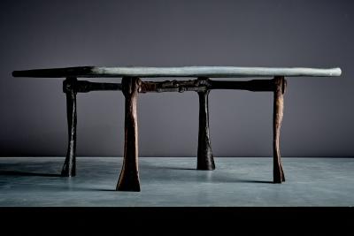 Sculptural Coffee Table with hand forged Iron Base and Slate Top