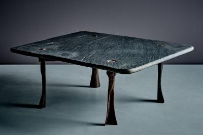 Sculptural Coffee Table with hand forged Iron Base and Slate Top