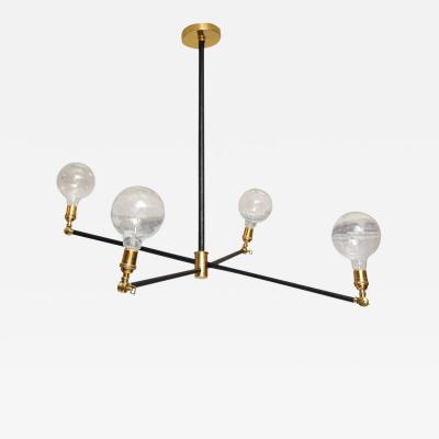 Sculptural Custom Leather and Brass Four Arm Fixture with Articulating Arms