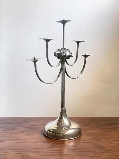 Sculptural Five Arm Metal Candelabra Attila Demcsik Hungary circa 1980
