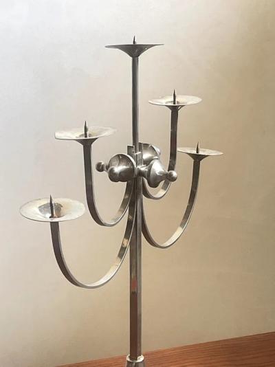 Sculptural Five Arm Metal Candelabra Attila Demcsik Hungary circa 1980