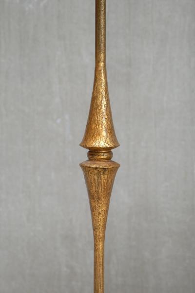 Sculptural French Modern Gilded Wrought Iron Three Legged Floor Lamp 1940s