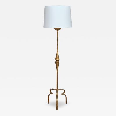 Sculptural French Modern Gilded Wrought Iron Three Legged Floor Lamp 1940s