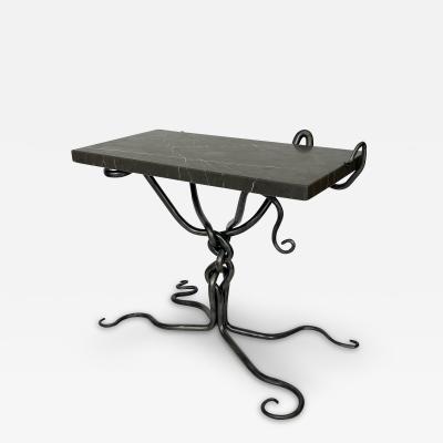 Sculptural Hand Forged Steel End Side Table with Marble Top