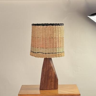 Sculptural Hawaiian Koa Wood Lamp with Custom Rattan Shade