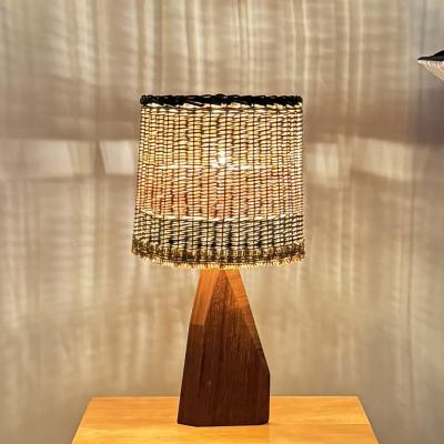 Sculptural Hawaiian Koa Wood Lamp with Custom Rattan Shade