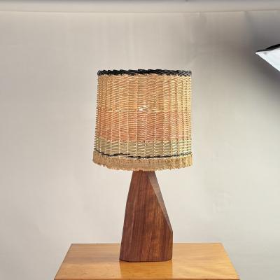 Sculptural Hawaiian Koa Wood Lamp with Custom Rattan Shade