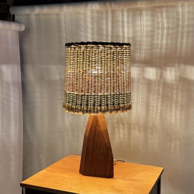 Sculptural Hawaiian Koa Wood Lamp with Custom Rattan Shade