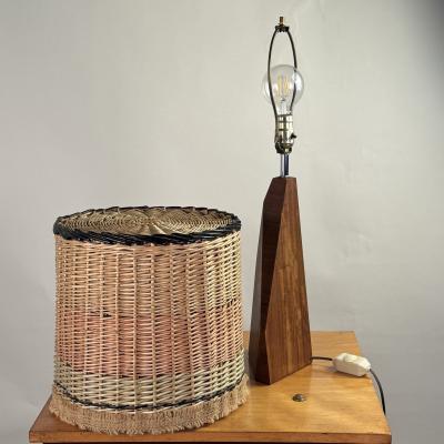 Sculptural Hawaiian Koa Wood Lamp with Custom Rattan Shade