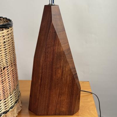 Sculptural Hawaiian Koa Wood Lamp with Custom Rattan Shade