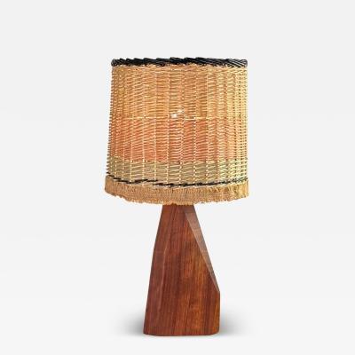 Sculptural Hawaiian Koa Wood Lamp with Custom Rattan Shade