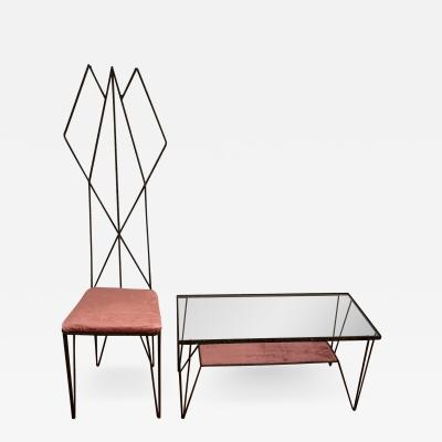 Sculptural Hight Back Chair and Side Table