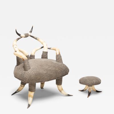 Sculptural Horn Chair with Footstool