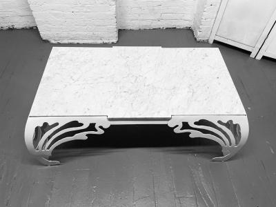Sculptural Iron and Carrara Marble White Coffee Table