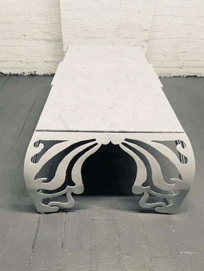 Sculptural Iron and Carrara Marble White Coffee Table