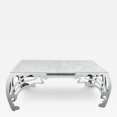 Sculptural Iron and Carrara Marble White Coffee Table