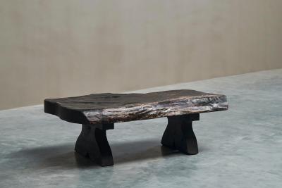 Sculptural Live Edge Coffee Table in Solid Dark Stained Wood Europe 1960s