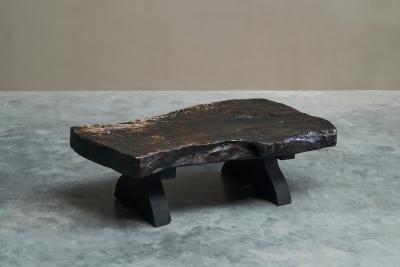 Sculptural Live Edge Coffee Table in Solid Dark Stained Wood Europe 1960s