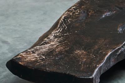 Sculptural Live Edge Coffee Table in Solid Dark Stained Wood Europe 1960s