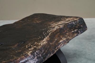 Sculptural Live Edge Coffee Table in Solid Dark Stained Wood Europe 1960s