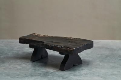 Sculptural Live Edge Coffee Table in Solid Dark Stained Wood Europe 1960s