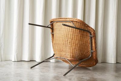 Sculptural Lounge Chair in Rattan and Metal The Netherlands 1960s