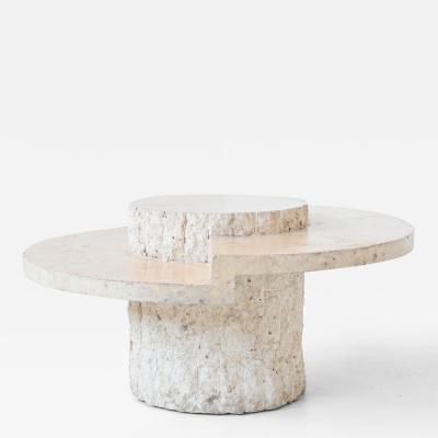 Sculptural Mactan stone round coffee table in white Belgium 1970