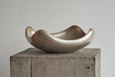 Sculptural Mid Century Centerpiece in Hand Hammered Silver Plated Metal