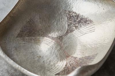 Sculptural Mid Century Centerpiece in Hand Hammered Silver Plated Metal