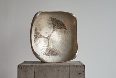 Sculptural Mid Century Centerpiece in Hand Hammered Silver Plated Metal