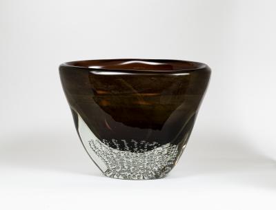 Sculptural Modern Murano Bronze Oval Vase Signed Contemporary