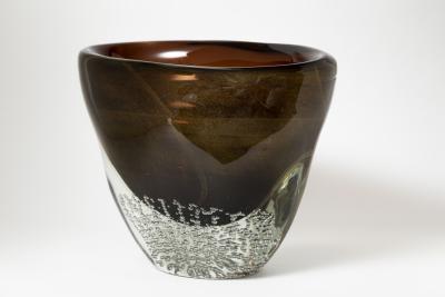 Sculptural Modern Murano Bronze Oval Vase Signed Contemporary