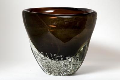 Sculptural Modern Murano Bronze Oval Vase Signed Contemporary