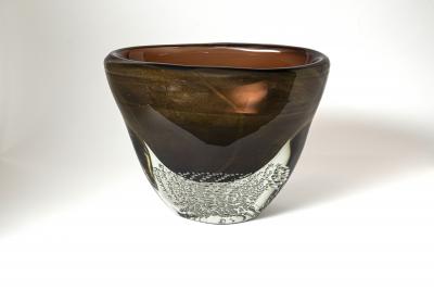 Sculptural Modern Murano Bronze Oval Vase Signed Contemporary