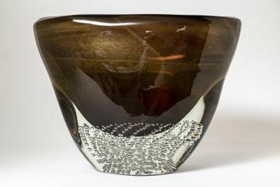 Sculptural Modern Murano Bronze Oval Vase Signed Contemporary