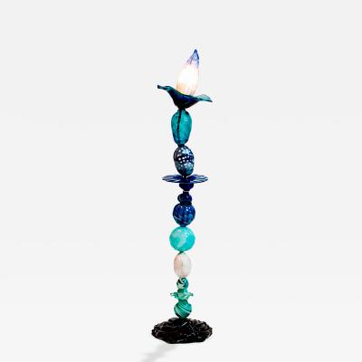 Sculptural Modernist Style Blue and Turquoise Multicolored Glass Floor Lamp