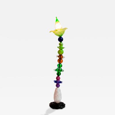 Sculptural Modernist Style Green Purple and Amber Multicolored Glass Floor Lamp