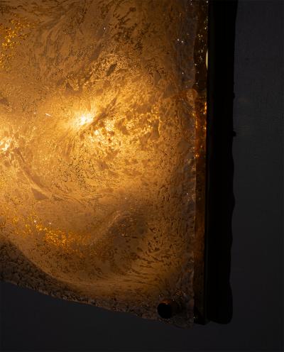 Sculptural Murano Ice Glass Wall Lamp with Brass Backplate Italy 1970s