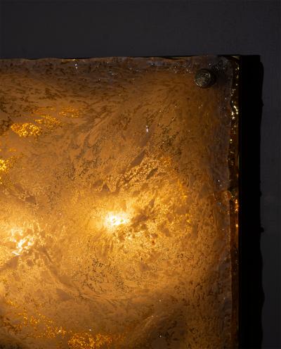Sculptural Murano Ice Glass Wall Lamp with Brass Backplate Italy 1970s